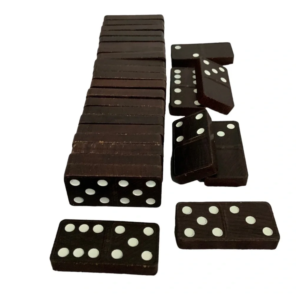Vintage Haslam 1960’s Wood Dominos 28 Pc Original Cardboard Metal Box Set No 100